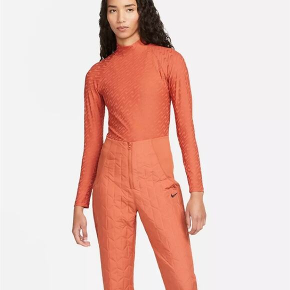 Nike Icon Clash Logo Print Mock-Neck Long Sleeve Top Terracotta Burnt Orange XS - Picture 2 of 12